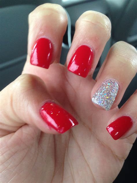 red nails with glitter design|simple red nail designs.